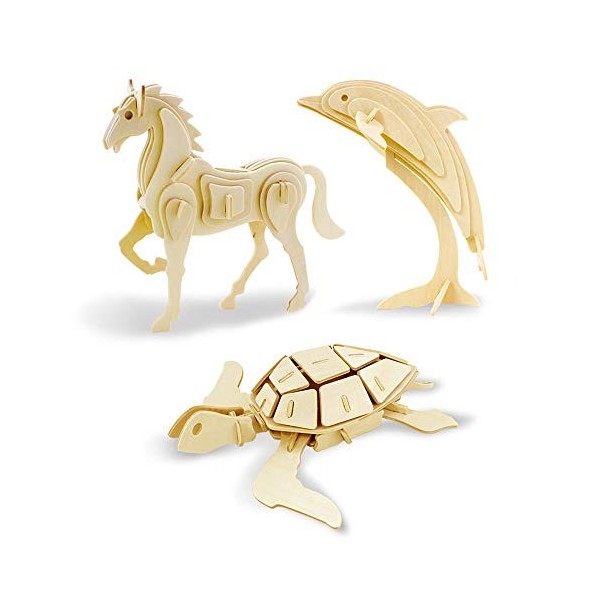 Georgie Porgy Puzzles 3D en Bois pour Enfants Dinosaures Avions Jouets de Construction en Bois Lot de 6 Avion Voiture Canot 