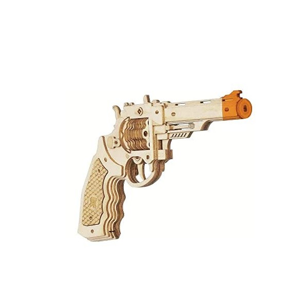 ROKR Pistolet en Bois à Assembler Model - Pistolet à Construire avec Elastiques - Puzzle mécanique en Bois pour Enfants et Ad