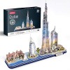 Dubaï Puzzle 3D LED CityLine - Atlantis The Palm Dubai, Burj Al Arab Jumeirah Hotel, Burj Khalifa, Emirates Towers Kits de Dé