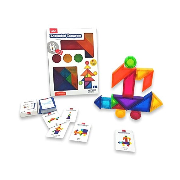 JUEGACONMIGO KEBO Tangram Magnétique 3D Jeu éducatif Puzzle avec 14 Blocs de Construction et 54 défis à relever Extended 