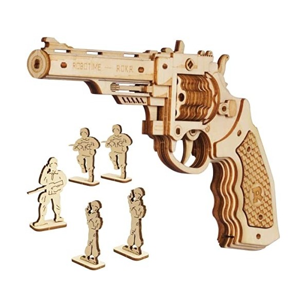 Pistolet à élastique Corsac M60 - Puzzle 3D Mécanique en Bois Rokr