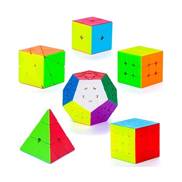 Coolzon Speed Magic Cube Ensemble, 6 Pack Cube Magique 2x2x2 3x3x3 4x4x4 Pyraminx Megaminx Skewb Cube Magique sans Autocollan