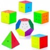 Coolzon Speed Magic Cube Ensemble, 6 Pack Cube Magique 2x2x2 3x3x3 4x4x4 Pyraminx Megaminx Skewb Cube Magique sans Autocollan