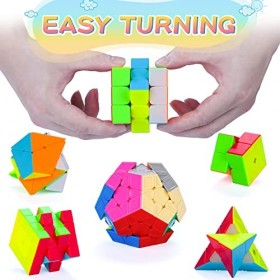 Coolzon Speed Magic Cube Ensemble, 6 Pack Cube Magique 2x2x2 3x3x3 4x4x4 Pyraminx Megaminx Skewb Cube Magique sans Autocollan