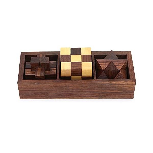 Zap Impex Puzzle 3 en 1 3D en bois pour adolescents et adultes comprenant des blocs en bois, des forets diagonaux et des cube