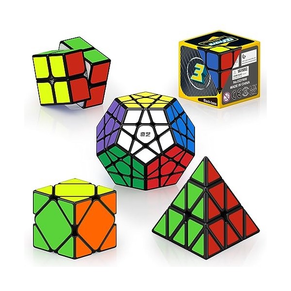 ROXENDA Ensemble Speed Cube, [5 Pack] Cube de Magique 2x2x2 3x3x3 Dodécaèdre Skew Pyramid Vitesse Cube de Magique, Puzzle de 