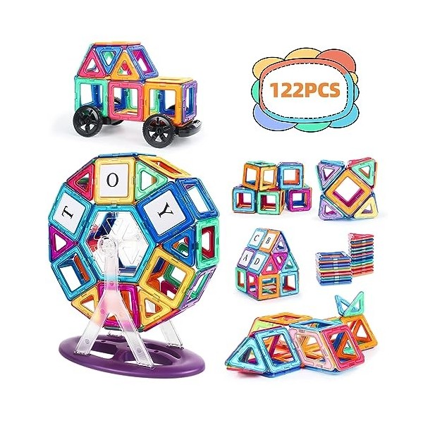 aaczly Blocs de Construction Magnétiques Enfants 122 Pièces Construction Magnetique Enfant 3D Construction Jouets Educatif Je