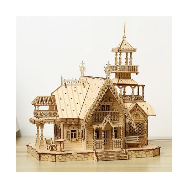Puzzle 3D, modèle en Bois pour Adultes et Enfants, modèle de Construction de Villa rétro éclairée pour Adultes, Puzzle en Boi