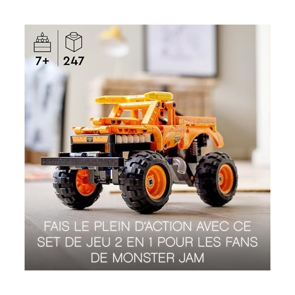 LEGO 42135 Technic Monter Jam El Toro Loco, Jouet de Voiture, 2 en 1, Truck et Véhicule Tout-Terrain, avec Rétrofriction, Gar