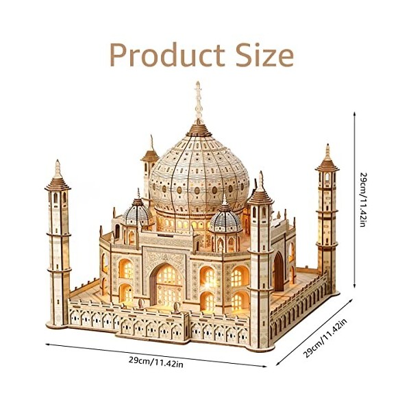 AIOKMBR 388pcs Kit de Puzzle de modèle 3D Mahal Kit de modèle de Taj Mahal avec Un modèle Bricolage LED Kit