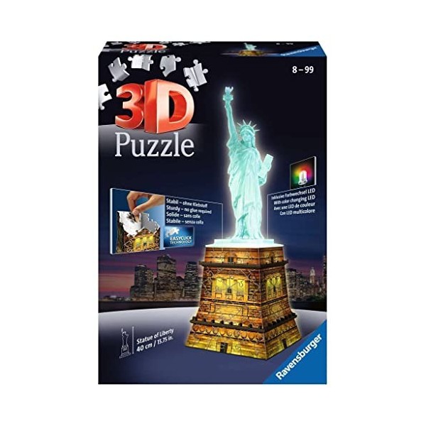 Ravensburger - Puzzle 3D Building - Statue de la Liberté illuminée - A partir de 8 ans - 108 pièces numérotées à assembler sa