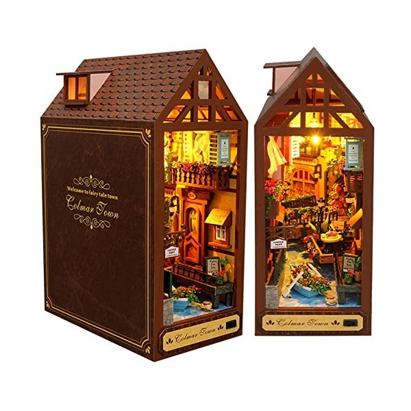 Pumpumly Kit De Coin De Livre à Faire Soi-Même – Serre-Livres Miniature en Forme De Forêt avec Lumière LED, Puzzle 3D en Bois