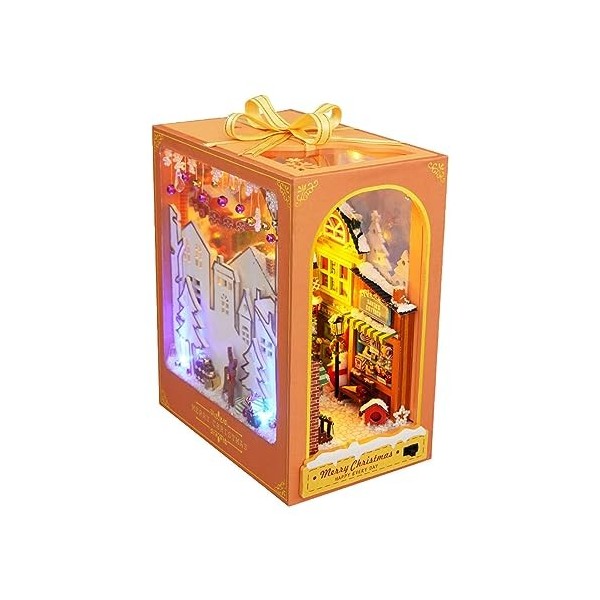 Pumpumly Kit De Coin De Livre à Faire Soi-Même – Serre-Livres Miniature en Forme De Forêt avec Lumière LED, Puzzle 3D en Bois