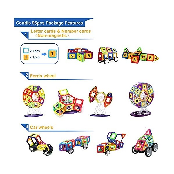 Condis Jeux de Societes Aimantés Construction Magnetiques Enfants 95 PCS, Jouet pour Fille Garcon 2 3 4 5 6 7 Ans Petits Cade