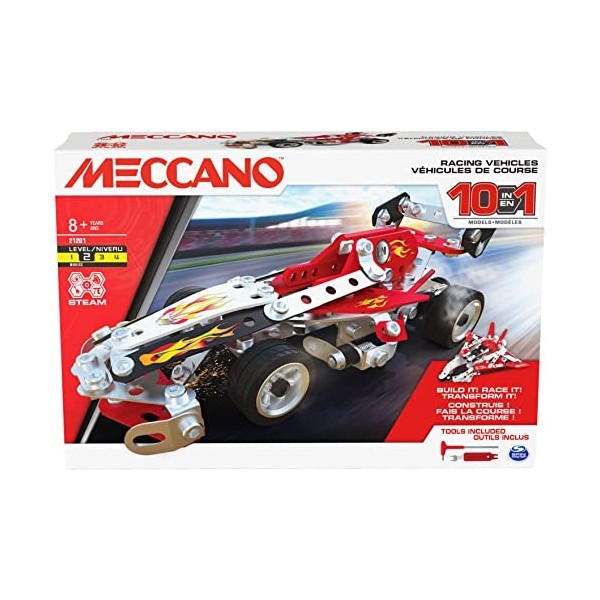 MECCANO - VOITURE DE COURSE- 10 Modèles De Véhicules A Construire - Jeu de Construction Avec 2 Outils - Cadeau enfant - Jouet