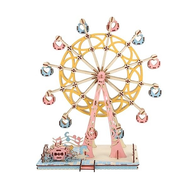 Toyvian 1 Jeu Puzzle 3D De La Grande Roue Puzzle Mécanique en Bois Grande Roue De Dessin Animé Puzzle en Bois pour Adultes Pu