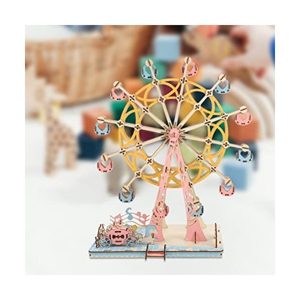 Toyvian 1 Jeu Puzzle 3D De La Grande Roue Puzzle Mécanique en Bois Grande Roue De Dessin Animé Puzzle en Bois pour Adultes Pu