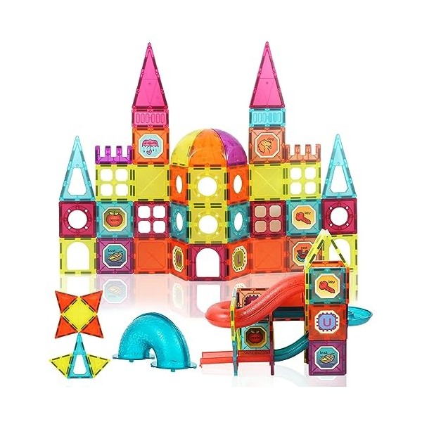 Beeyouk Blocs de Construction Magnétiques STEM - 120 pièces Jouets Éducatifs pour Ans Garçons et Filles, Construction Créatif