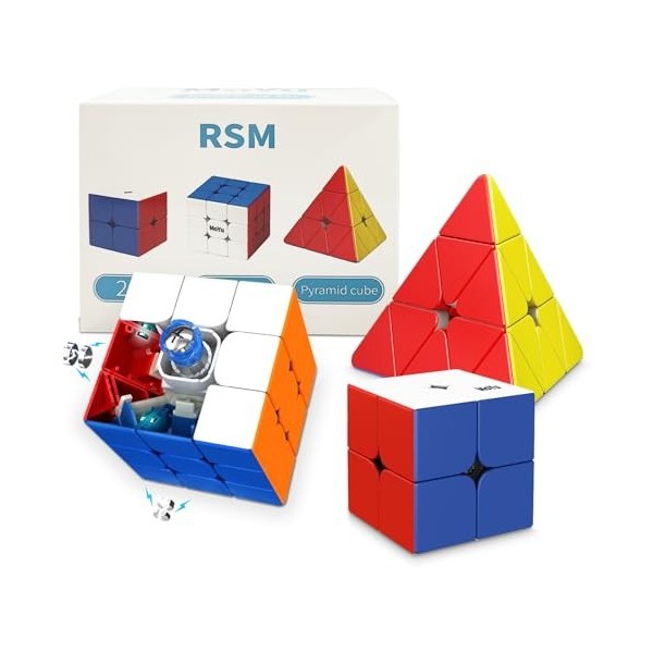 TUNJILOOL MOYU Set de 5 MOYU Cubes de Vitesse Magiques, Cube Pyramide + Cube 2 x 2/3 x 3/4 x 4/24 Segments Casse-tête Serpent