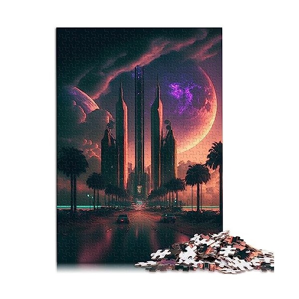 Puzzle 1000 pièces pour Adultes Bâtiment de Ville futuriste Puzzles en Bois Jeux de Puzzles relaxants 19,7 x 29,5 Pouces