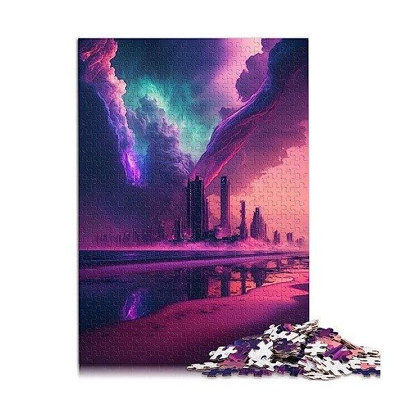 Puzzle 1000 pièces pour Adultes Bâtiment de Ville futuriste Puzzles en Bois Jeux de Puzzles relaxants 19,7 x 29,5 Pouces