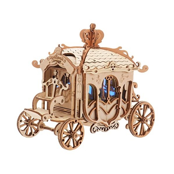 DIKACA 1 Pc Modèle De Voiture Chariot De Citrouille De Puzzle en Bois 3D Kits De Construction Mécanique 3D Bois Puzzle Voitur