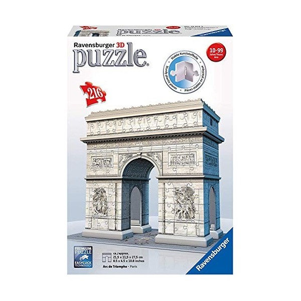 Ravensburger - Puzzle 3D Building - Arc de Triomphe - A partir de 8 ans - 216 pièces numérotées à assembler sans colle - Acce