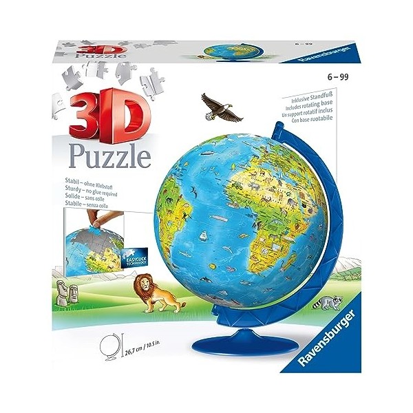 Ravensburger Children’s World Globe 3D Jigsaw Puzzle for Kids age 6 Years Up - 180 Pieces - No Glue Required