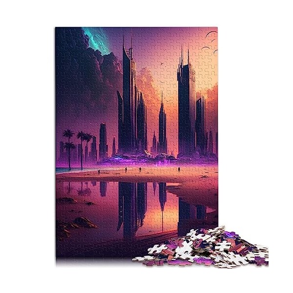 Puzzle 1000 pièces pour Adultes Bâtiment de Ville futuriste Puzzles en Bois Jeux de Puzzles relaxants 19,7 x 29,5 Pouces