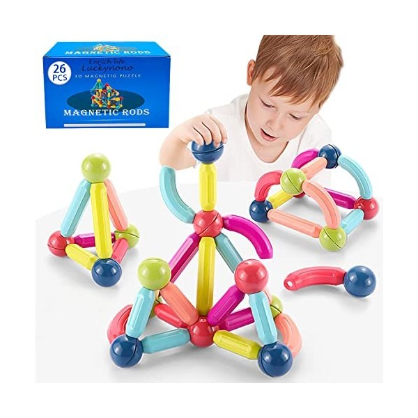 Luckynono Ensemble de Boule magnétique, Boule et Baguette Magique Jouets éducatifs de Blocs de Construction colorés,Jouets à 