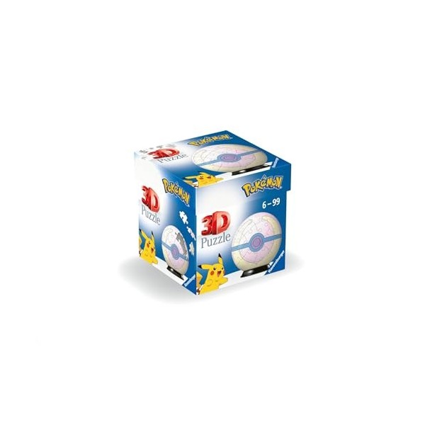 Ravensburger - Puzzle 3D Pokemon Pokeball Bola Cura, Pokebola rosa, puzzles niños 6 años, construcción, 54 piezas numeradas, 