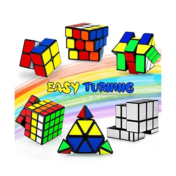 JQGO Speed Puzzle Cube, Ensemble de Cube 3x3 2x2 4x4 Pyraminx Mirror Fisher Cube, 6 Pack Magic Cubes Casse Ttete Cube