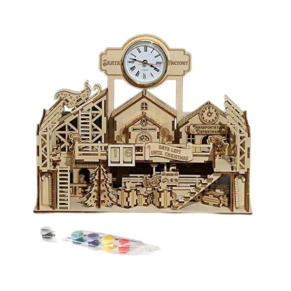 lembrd Puzzles en Bois 3D modèles dusine du Père Noël,Jouet éducatif Construction modèles en Bois 3D - Casse-tête Casse-tête