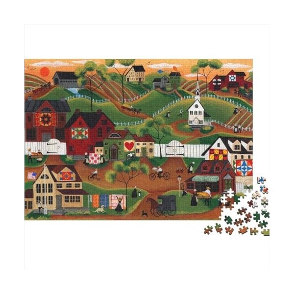 Amish Folk Quilt Village Puzzle Adulte 1000 Pièces Animal Art Puzzle Classique Kit De Bricolage Jouet en Bois Cadeau Unique D