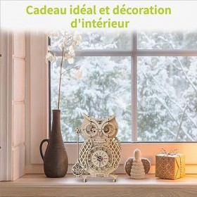ACROPAQ - Horloge Hibou - Puzzle en Bois 3D - Kit Maquette Bois 3D - Pas Besoin de Colle - Horloge Hibou Bois - Puzzle 3D Adu