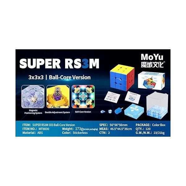 Oostifun Gobus MoYu Super RS3M 2022 Maglev Ball Core Version 3x3 Speed Cube Professional Autocollant Less Magic Puzzle Cube a