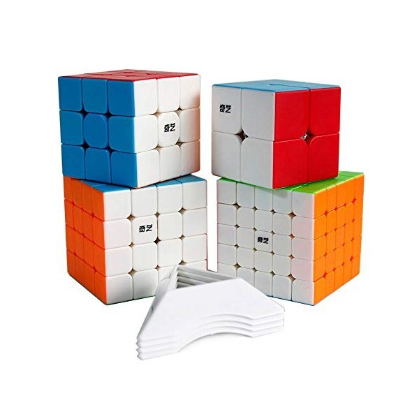 OJIN Lot de Cubes de Vitesse spécifiques 2x2 3x3 4x4 5x5 sans Autocollant Bright Cube Magique Lisse Puzzles Cube Set avec Emb