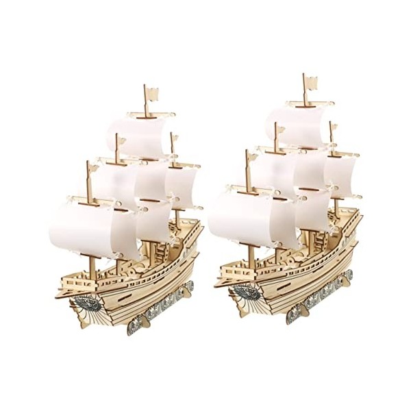 Toyvian 2 Ensembles Puzzle 3D Voile Puzzle Casse-tête Voilier Maquette De Bateau Kit De Construction De Bateau De Pêche Puzzl