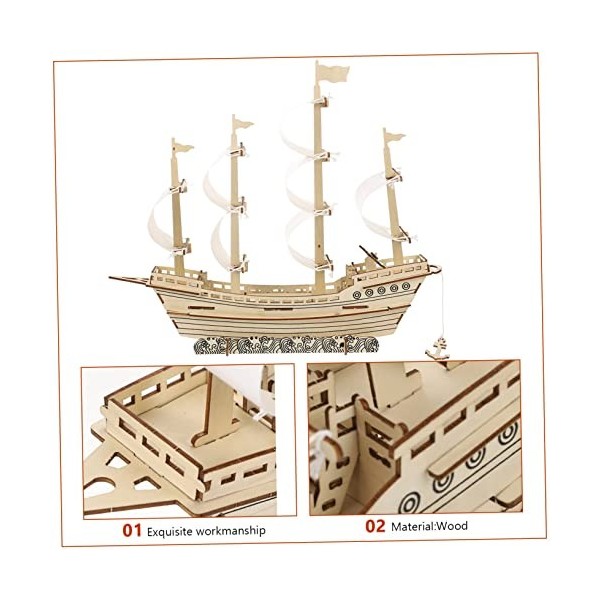 Toyvian 2 Ensembles Puzzle 3D Voile Puzzle Casse-tête Voilier Maquette De Bateau Kit De Construction De Bateau De Pêche Puzzl