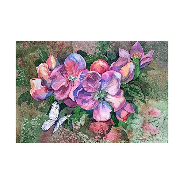 YANCONG Puzzle Adulte 500 Pièces, Puzzle 3D, Fleurs De Pommier Et Papillon