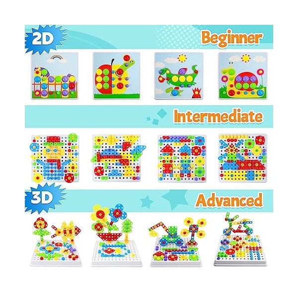 Jouet Enfant 3 Ans Jeux de Société STEM Kit Mosaique Puzzle 3D Construction 223 Pcs Educatif pour Bricolage Jouet Fille Garco