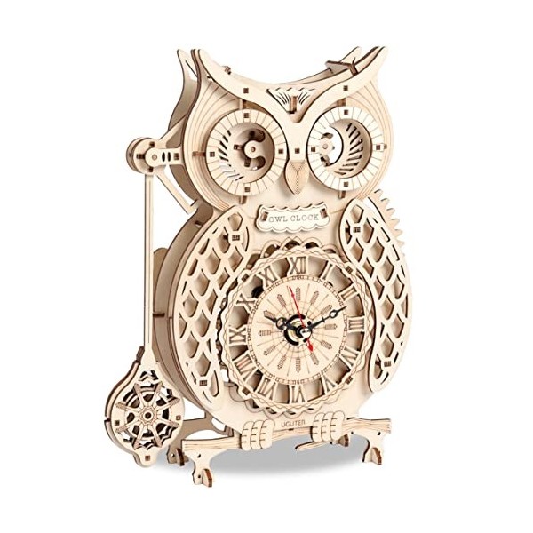 Cuteefun Maquette en Bois a Construire pour Adulte, Puzzle 3D Horloge Hibou Trousse à Crayons Puzzle en Bois en 3D à Monter, 