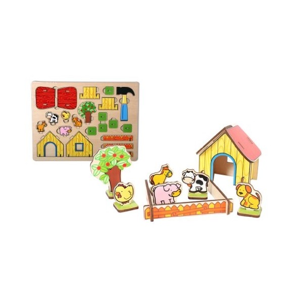 Mgm - 056196 - Puzzle En Bois - 2 En 1 À Plat Et 3D Ferme - 40 X 30 Cm