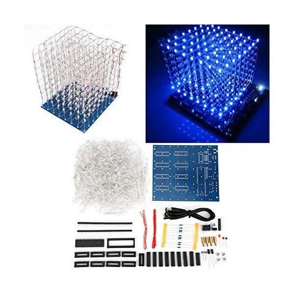 3D LED Cube Light Cube Kit 8x8x8 cm Cube Kit de Electronique Bricolage Cube Lumineux pour les Activités Dapprentissage des E