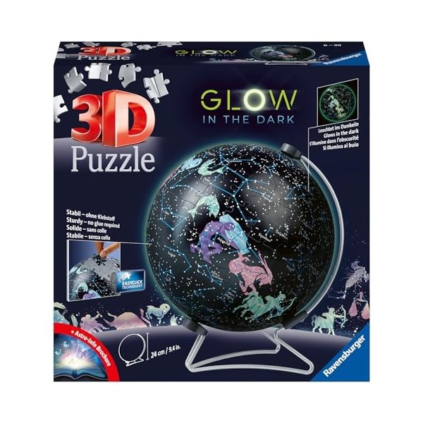 Ravensburger - Puzzle 3D Ball éducatif - Globe phosphorescent 180 p - La carte du ciel étoilé - A partir de 6 ans - 180 pièce