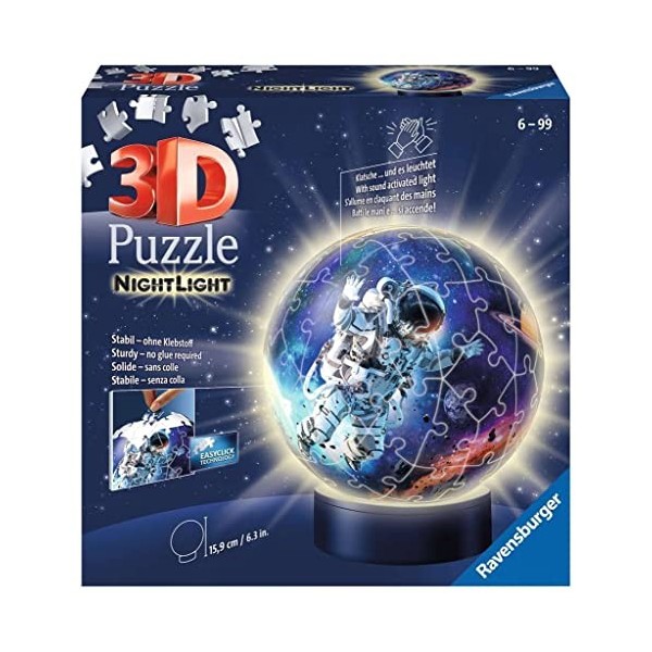 Ravensburger - Puzzle 3D Ball illuminé - Les astronautes - A partir de 6 ans - 72 pièces numérotées à assembler sans colle - 