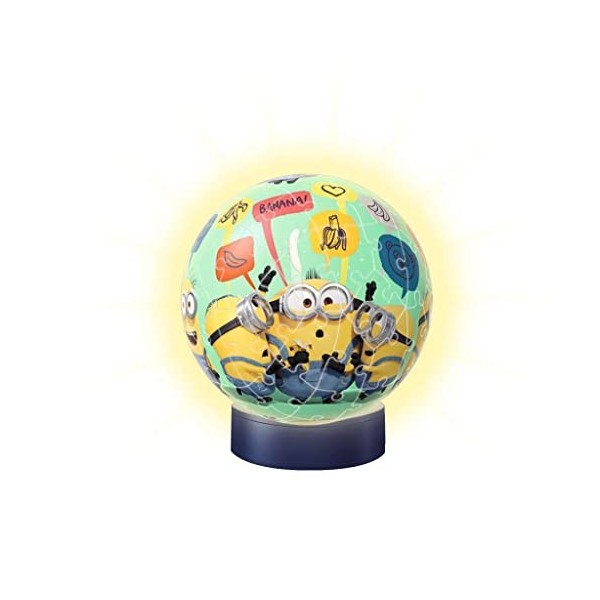 Ravensburger - Puzzle 3D Ball illuminé - Minions 2 - A partir de 6 ans - 72 pièces numérotées à assembler sans colle - Socle 