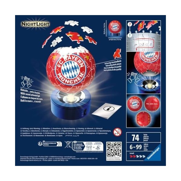 Ravensburger - 12177 9 - Puzzle 3D/Veilleuse - Bayern Munich - 72 Pièces