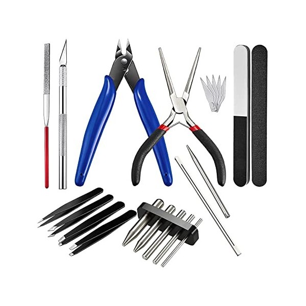 P Prettyia Kit doutils de puzzle en métal 17 pièces - Pince à plier pour modélisme de base - Puzzle 3D en métal - Assemblage