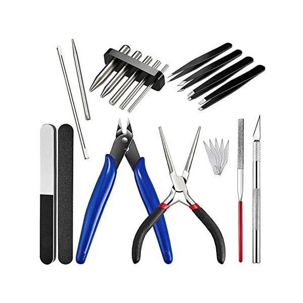 P Prettyia Kit doutils de puzzle en métal 17 pièces - Pince à plier pour modélisme de base - Puzzle 3D en métal - Assemblage